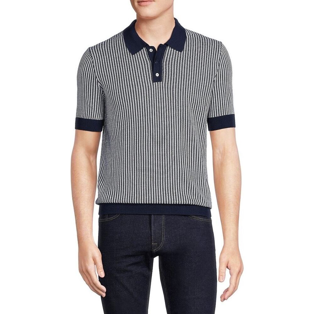 Men’s Max and Chester Knitted Striped Short Sleeve Polo Top Gray White Size S/M